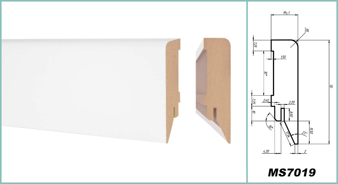 HEXIM Sockelleisten Modern 19 x 70mm - MDF Fußleisten für Fließen, Laminat, Vinyl & Teppich - Sparpaket 38,4 Meter MS7019 - Laminatleisten Fussleiste Bodenleisten