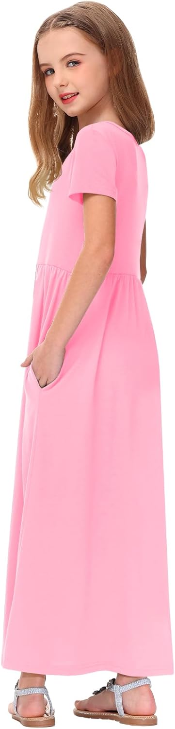 Deerose Girls Maxi Dresses Holiday Long Dress Short Sleeve with Pockets 5-14 Years - Image 7