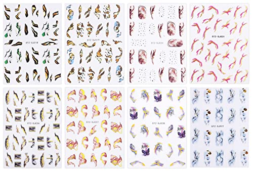 Jmeowio 8 Sheets Marble Nail Art Stickers Decals Self-Adhesive Pegatinas Uñas French Tip Wave Line Nail Supplies Nail Art Design Decoration Accessories #TOP1