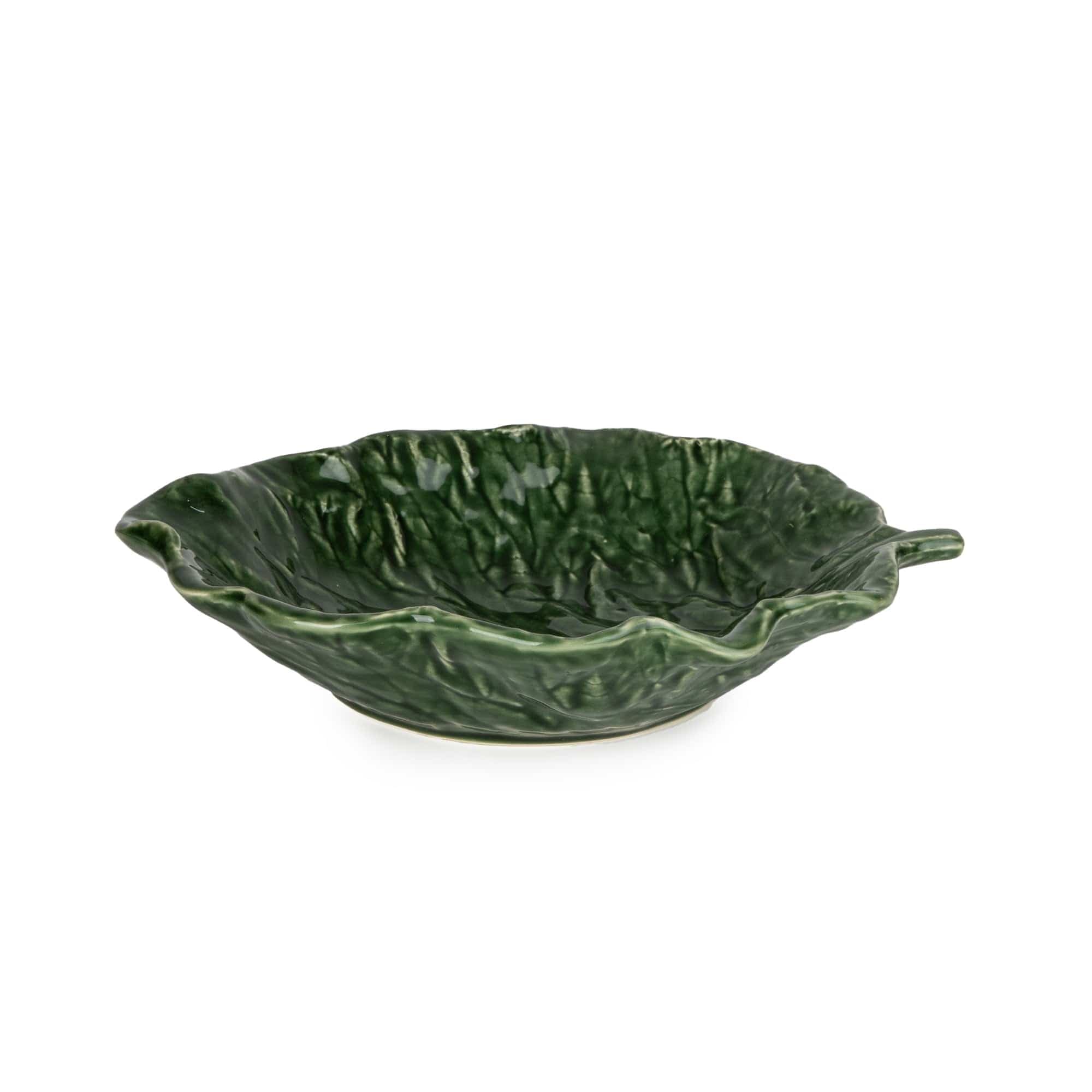 Home Deco London Decorative Ceramic Leaf Plate and Bowl Vibrant Green Textured (21.5cm Plate)