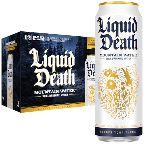 Liquid Death Still Mountain Water, Real Mountain Source, Ice-Cold Cans, Infinitely Recyclable, King...