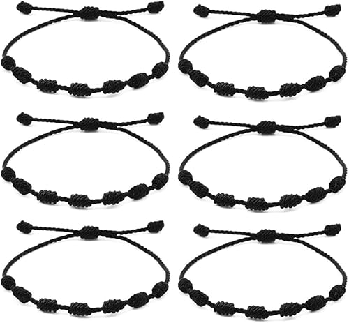 6 pulseras hechas a mano con nudos rojos y negros para protección y buena suerte, pulseras ajustables de cuerda de la amistad de Cabalá para mujeres
