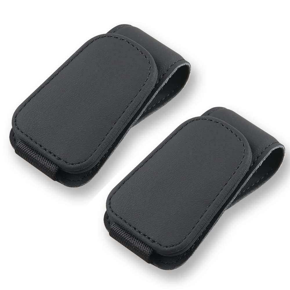 2pcs sunglass holder for car, magnetic leather eyeglass hanger clip for car sun visor, sunglasses holder and ticket card clip for car visor accessories (black)