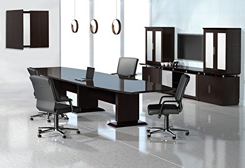 8ft - 16ft Modern Designer Conference Room Table, Office Meeting Boardroom, 10ft 12ft 14ft (8ft w/ 1 Power Module, Textured Mocha) - Thumbnail 6