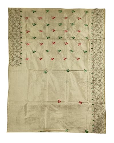 Image of SHRISTI CLOTHINGS Women's Hand Embroidered Cotton Silk Kantha Stitch Saree with Blouse Piece (SB420324 SWD60)