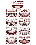 JEXOWIQ 9 Feuilles Tatouage Halloween,Maquillage Faux Sang Zombie,temporaires tatouage cicatrice,Tatouage Waterproof pour Le Visage Et La Bouche en Forme de Crâne pour Halloween et Les Soirées Cosplay