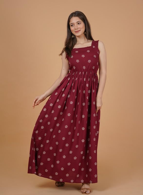 Image of New Rayon Printed Flared Maxi Dress for Women & Girl's | Women Flared Dress