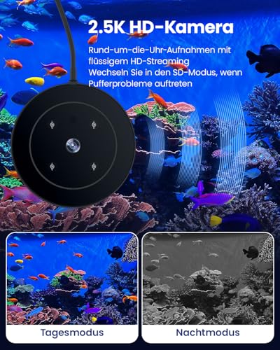 Wolmds Futterautomat Aquarium mit Kamera, 2.4/5G WLAN App-Steuerung Visual SmartFeeder, 230ML Automatisierter Fischfutterautomat, Fischfutterspender, tägliche/Urlaub Fütterung Aquarien mit/ohne Deckel