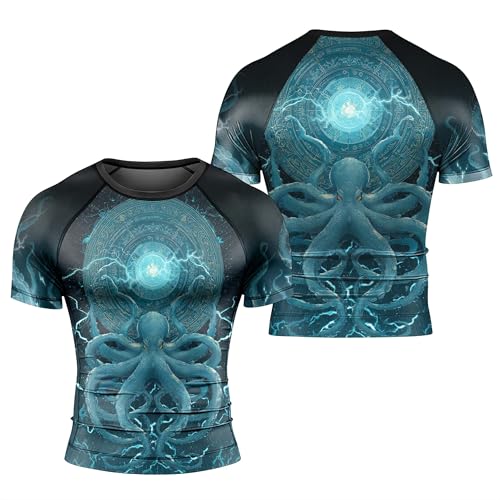 Octopus Men's Rash Guard Short Sleeve BJJ Rashguard for Men Jiu Jitsu Rash Guard Tight Compression Shirt
