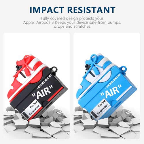 Image of [2Pack] Gedicht for Apple Airpods 3rd Generation Case Cover, Cute Cartoon Shoe Box Soft Silicone Protective Cases for AirPods 3 Case with Keychain for Women Men, Red+Blue
