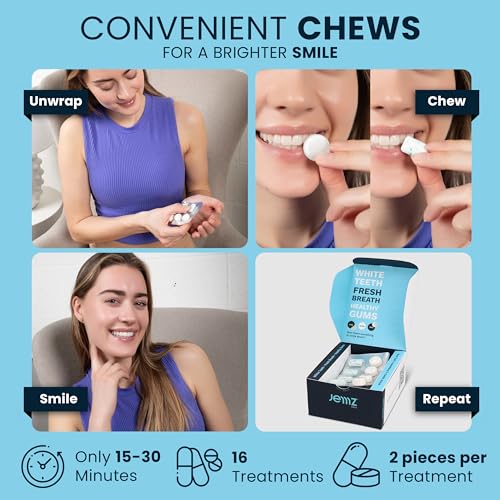 Image of Jemz Smile Chewable Teeth Whitening Kit - 16 Treatments, Teeth Whitening Gum for Sensitive Teeth Enamel, Tooth Whitening Without Sensitivity
