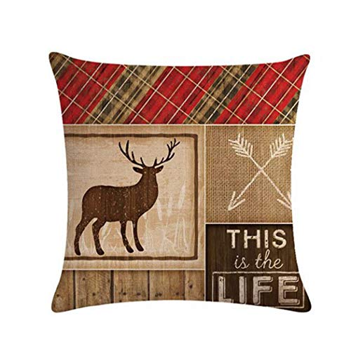 Artsocket Set Of 4 Linen Throw Pillow Covers Decroitem Retro Vintage Wildlife Elk Moose Bear Deer Pine Decorative Pillow Cases Home Decor Square 18X18 Inches Pillowcases #TOP1