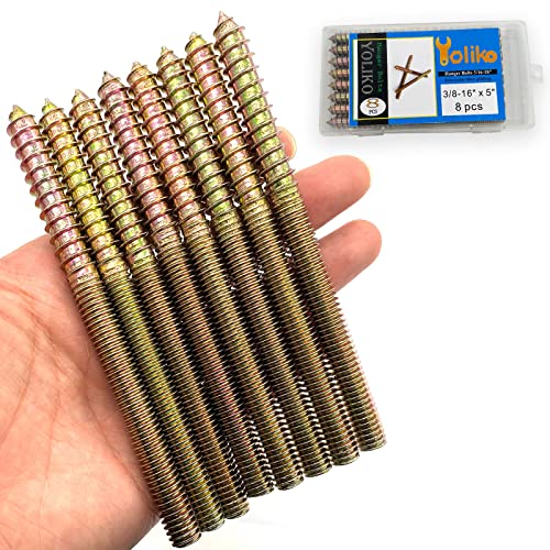 Image of 8 Pack 3 /8-16 x 5 Inch Hanger Bolts 3 /8-16 inch Double Headed Bolts 3 /8 Wood Dowel Screw Self-Tapping Screw Hanger Bolts for Furniture Double Threaded Rods Bolt 127mm Length