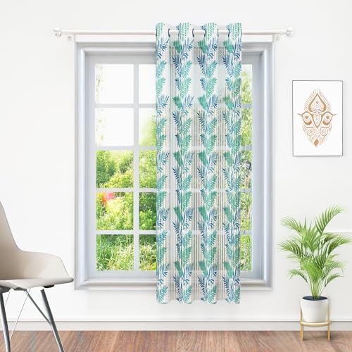 Image of Door Curtains 7 feet Long Set of 1 | Abstract Design | Polyester | Light Filtering | Curtain for Living Room | 118 x 215 cm, Aqua Blue | Perfect for Home Decor