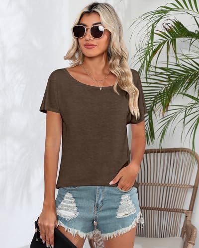 Riyiper 3 Pack Women's Off The Shoulder Shirts, Loose Fit Flowy Tops Short Sleeve Casual Summer Tshirt Athletic Workout Tunic3