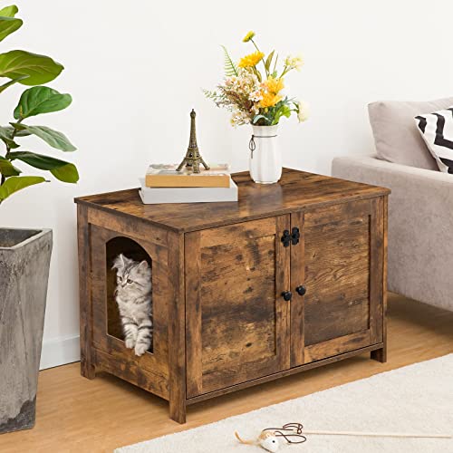 HOOBRO Cat Litter Box Enclosure, Hidden Cat Washroom Furniture with Divider, Wooden Pet House End Table, Large Enough… - Image 4