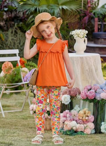 Image of Arshiner Toddler Girls 2-Piece Outfits Ruffle Sleeve Tee & Elastic Waist Pants Kids Summer Clothing Set For 2-10 Years