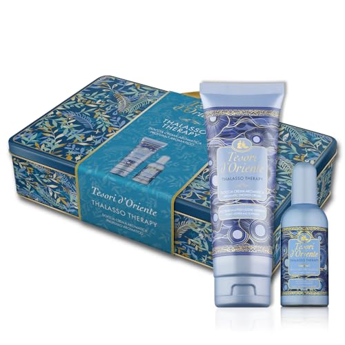Tesori d'Oriente - Geschenkidee Set Thalasso Therapy, mit Duschcreme 250 ml und aromatischem Duft 100 ml, aus Meeresduft, Noten von Lavendel, Patschuli und weißem Moschus