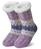 DoSmart Women Slipper Socks Non Slip Fluffy Winter Warm Thick Thermal Cozy Cabin Soft Fleece Home Grips Socks(Purple)