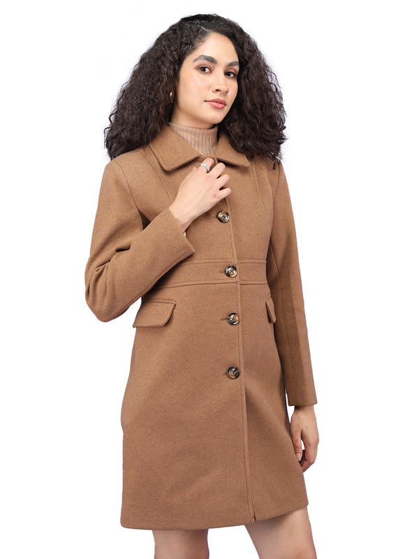 Image of PLAGG Women Winter Wear Long Length Overcoat with Wool blend and Comfort fit