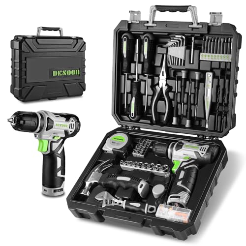 DESOON 151-teiliger Werkzeugkoffer mit 12-V-Akkuschrauber, Multifunktionaler DIY Handwerkzeug...