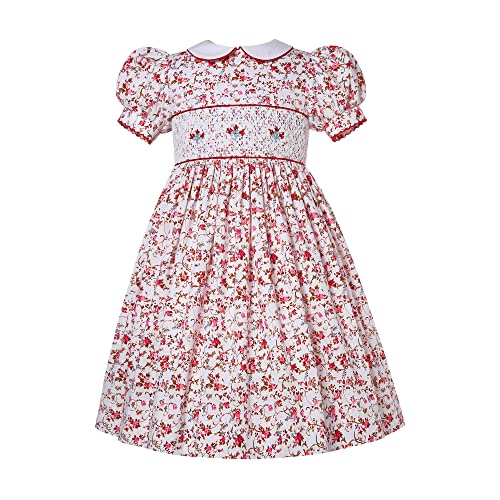 Little Kids Floral Summer Embroidery Smock Clothes Girls Toddler Holiday Birthday Party Smocked Dresses