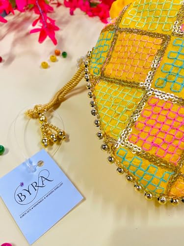 Image of BYRA Women Multi Color Thread Silk Potli Bag for Gift Purpose