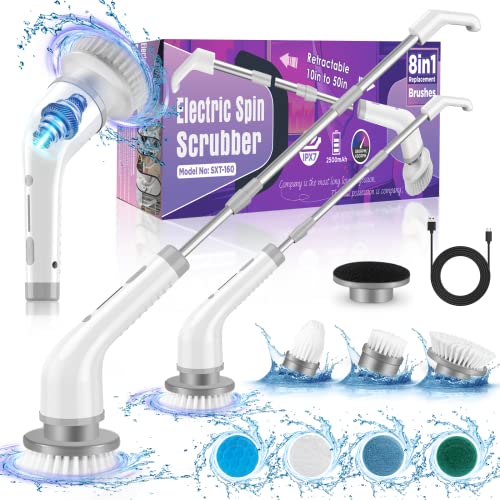 Rechargeable Electric Cordless Power Spin Scrubber & 7 Replaceable Brush Heads with Adjustable Extension Handle Shower Scrubber Electric Cleaning Brush for Bathroom Floor Tile, Wall, Floor, Sink, Car Rechargeable Electric Cordless Power Spin Scrubber & 7 Replaceable Brush Heads with Adjustable Extension Handle Shower Scrubber Electric Cleaning Brush for Bathroom Floor Tile, Wall, Floor, Sink, Car
