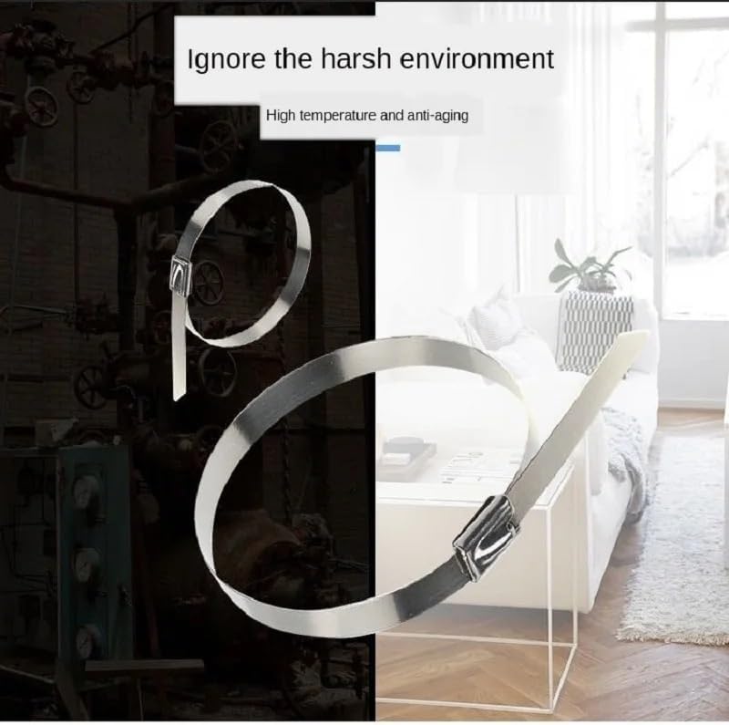 Metal Cable Ties with, Stainless Steel Ca 304Material Stainless Steel Metal Cable Ties Tie Zip Wrap Exhaust Heat Straps Induction Pipe Cable Tie Shovels & Rope(4.6-100mm)