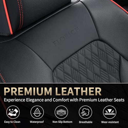 Image of FLORICH Seat Covers, Car Seat Covers Full Set, Luxury Nappa Leather Seat Covers, Breathable and Waterproof Car Seat Protector 5 Seat, Automotive Seat Covers Universal Fit for Most Cars-Black&Beige