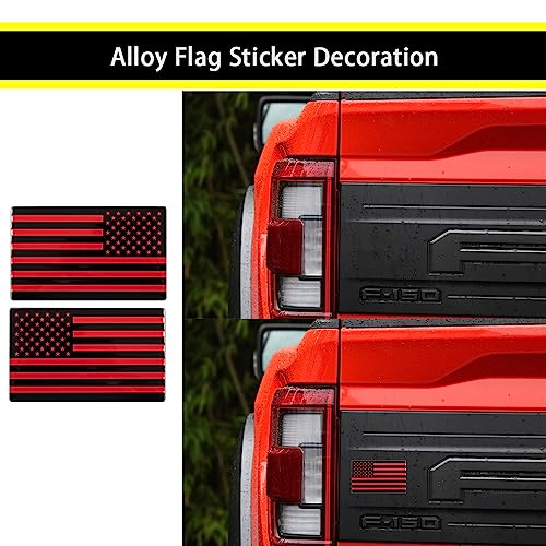 Image of XMUINT Metal American Flag Emblem, 2 Packs 5 inch USA Car Military Patriotic Sticker, Alloy Bumper Fender Door Window Trunk Engine Hood Decal for Car Truck SUV Matte Black Red