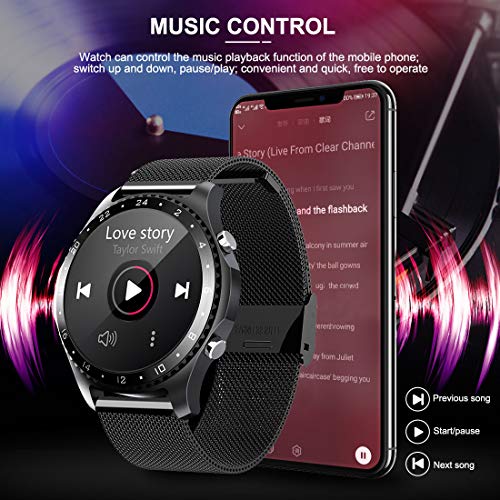 Smart Watch with Call,Health and Fitness Smartwatch with Heart Rate Blood Pressure SpO2 Monitor Sleep Tracker,App Message Reminder,Music Control,Waterproof Smart Watch for Android iOS Phone (Black)