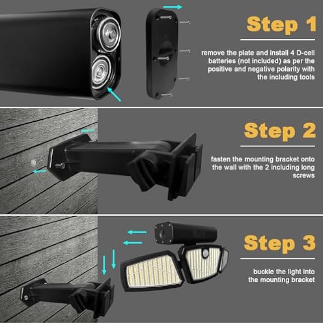 Motion Sensor Lights Indoor/Outdoor 2 Pack 2100LM, 6500K Wireless IP65 Waterproof 3 Heads Outdoor Battery Powered Flood Lights for Garage, Porch, Basement, Barns, Yard, Home Security