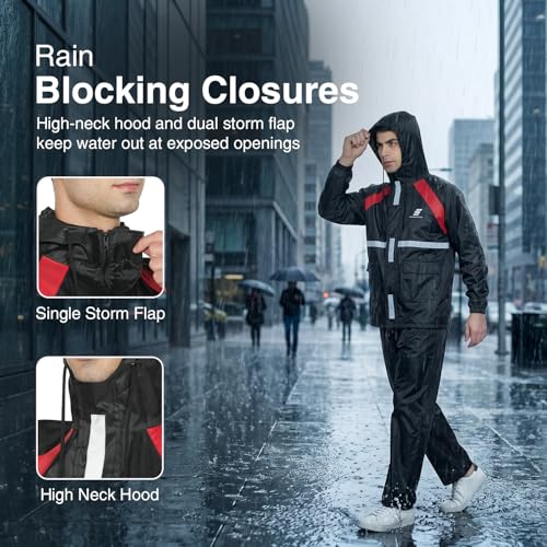 Image of Amazon Brand - Symactive Polyester Water Resistant Rain Coat with Pant (Black, Small)