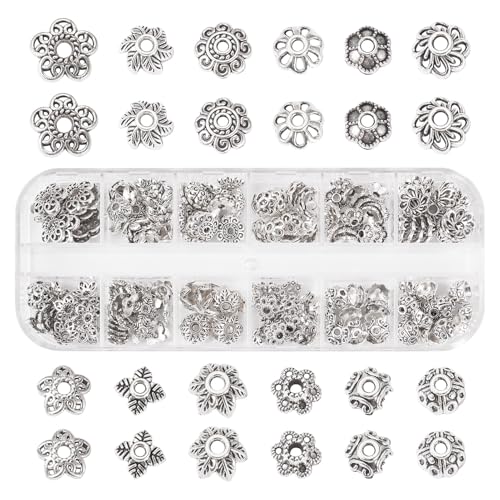 Sparkeads 230 Pcs Antique Silver Flower Bead Caps Tibetan Style