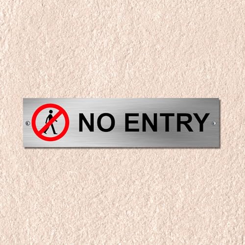 Image of Stainless Steel No Entry Sign Board for Office, Mall, Restaurant, Hotel, Factory & Commercial Areas | Waterproof Engraved Safety Signage Plate for Indoor & Outdoor Use