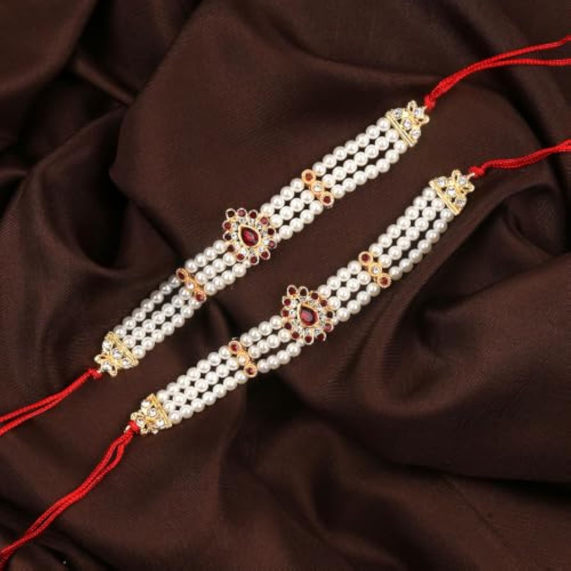 Latest Finish Red Colour Armlets with Pearl Beaded Bajuband