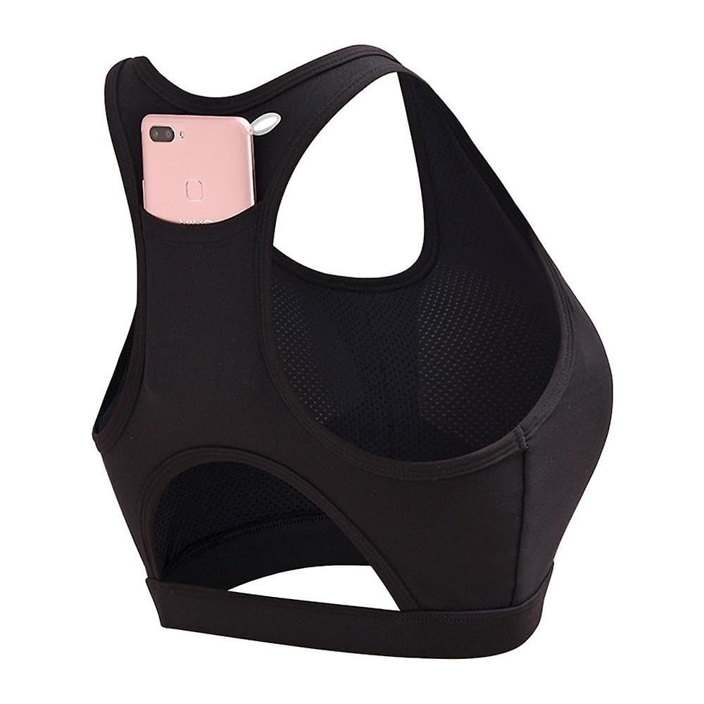 Women's Yoga Sports Bra High Impact Wireless Workout Bra with Phone Pocket | Back Pocket Padded Racerback Sports Bras-picture-38