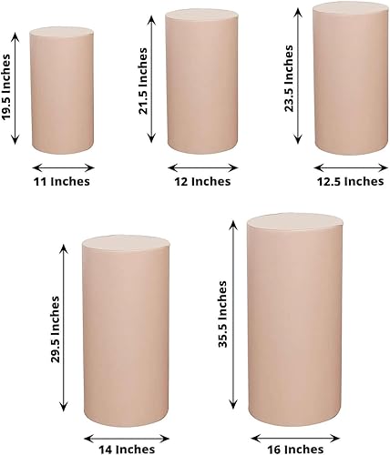 Vista 342 de Efavormart - Juego de 5 fundas de soporte para caja de exhibición cilíndrica de elastano, color negro, fundas elásticas para pilar de pedestal, 160