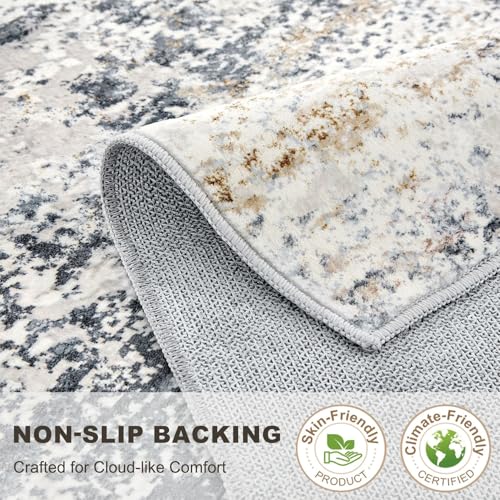 DMOYEST Rugs Living Room Washable: Area Rugs for Kitchen Entryway Bedroom Small Abstract Neutral Modern Rug Soft Non Slip Low Pile 80x150 - Beige Blue - Image 6
