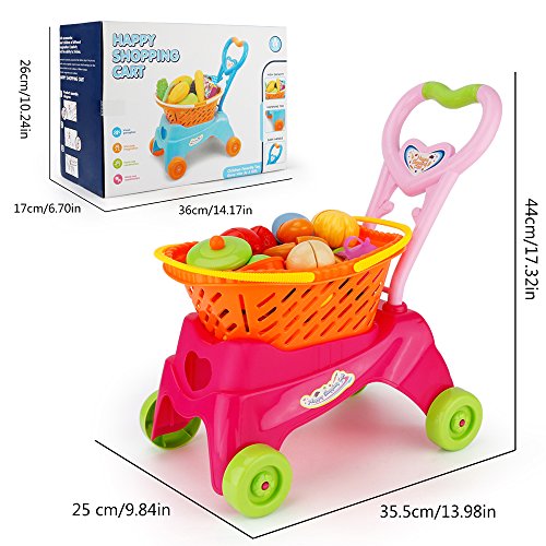 Sotodik 31Pcs Cutting Toys Shopping Cart Toys Pretend Food Fruits Vegetable Playset Educational Learning Toy Kitchen Play Food For Boy Girl Kid (Red) #TOP4