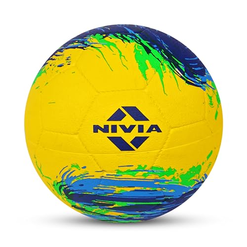 Image of Nivia Super Storm Football for Men, Training Ball, Durable Rubber Cover Molded, Butyl Threadwounded Bladder, to Play On Hard Ground and Artificial Turf (Yellow, 5)