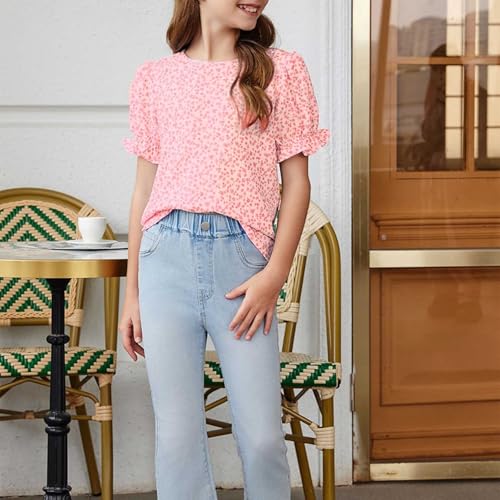 Tween Girls Boh𝗼 𝗙loral Puff Sleeve Shirt 6 to 15 Years Preppy Teens Crewneck Loose Shirts 2025 Trendy Clothes2