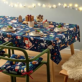 Catherine Lansfield Dining Santa's Christmas Wonderland Wipe Clean 132x178 cm Table Cloth Navy