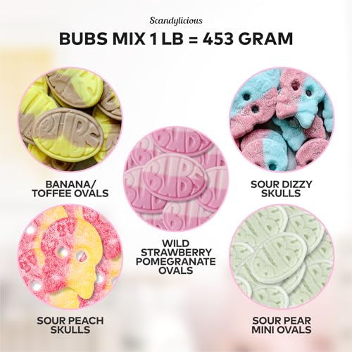 Image of Bubs Swedish Candy Mix - Skulls Ovals 1 LB of Fizzy, Fruity, Sweet & Sour Scandinavian Treats