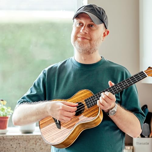 Image of Caramel 26inch CT103 Zebrawood High Gloss Tenor Electric Ukulele Professional Ukelele Kit Beginner Guitar Starter Bundle Strings, Padded Gig Bag, Strap