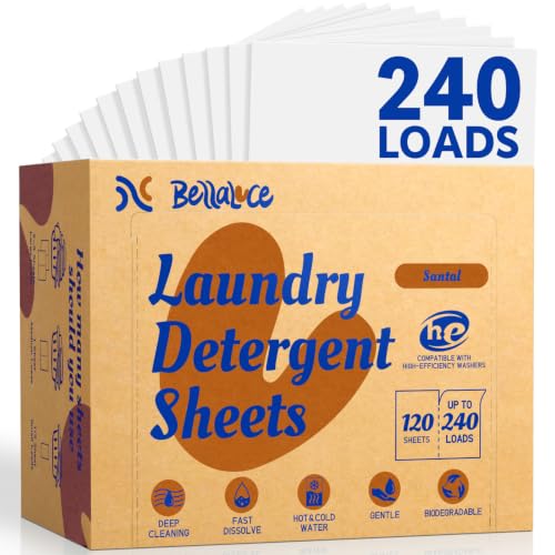 Image of BellaLuce Laundry Detergent Sheets, 240 Loads, Santal Scent | Plastic-Free Laundry Sheets,Fast-Dissolving,Space-Saving Sheets Detergent,for Home, Dorms & Travel