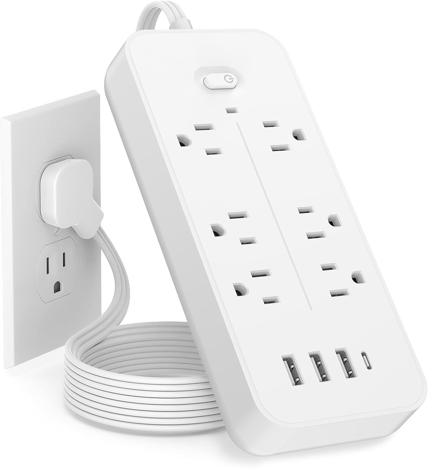 Power Bars with Surge Protector, Flat Plug Exetnsion Cord, Power Strip Outlet Extender with 6 Outlets and 4 USB Ports(1 USB C), Wall Mount for Home Office College Dorm Room Essentials
