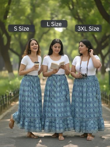 Image of GRECIILOOKS Women's Casual Summer Beach Skirts | Maxi Skirt for Women High Waist | Boho Ethnic Flared Skirts | Indian Long Skirt Rayon Printed | Elastic Waist Long Skirt's for Women