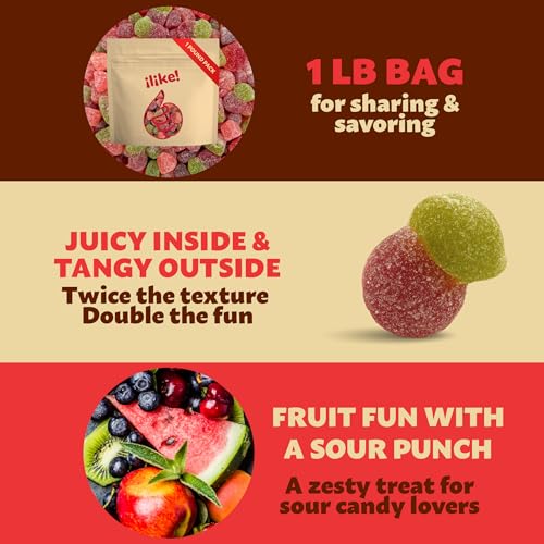 Sour Fruit Jelly Candy Mix, Dye Free Candy, Vegan Gummies, 1 Lb Bag | Cherry, Watermelon, Peach, Chewy Candy with Real Fruit Puree - image 6